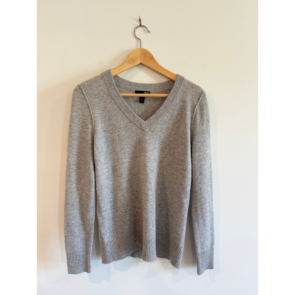 Aqua Cashmere Women Gray V-Neck Sweater 100% Cashmere Small Lightweight